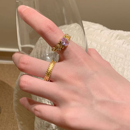 Rhinestone Brushed Alloy / Open Set Ring