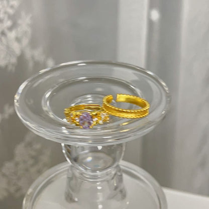 Rhinestone Brushed Alloy / Open Set Ring