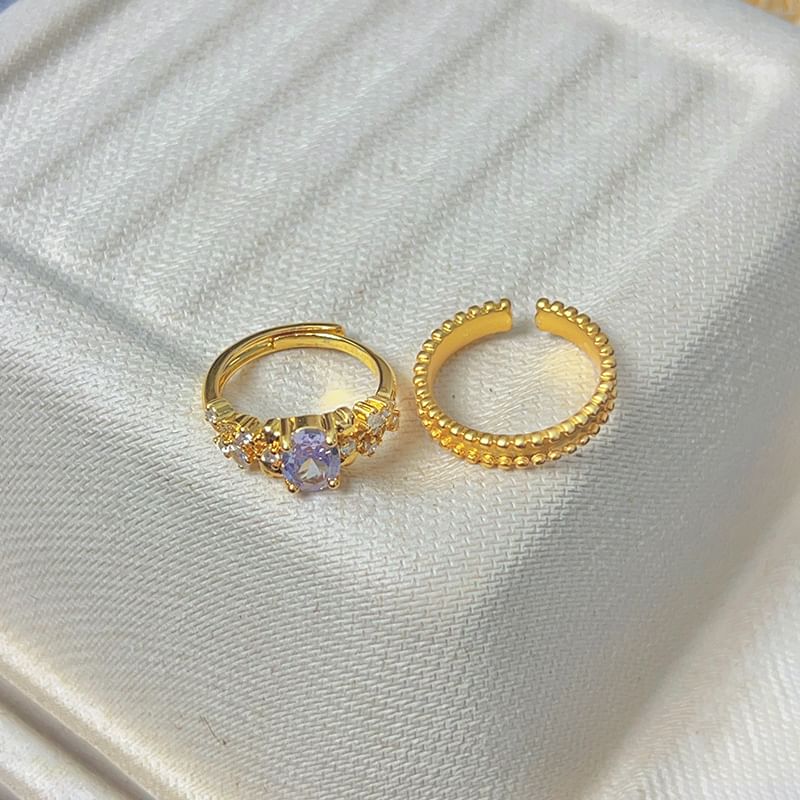 Rhinestone Brushed Alloy / Open Set Ring