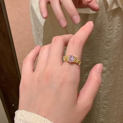 Rhinestone Brushed Alloy / Open Set Ring