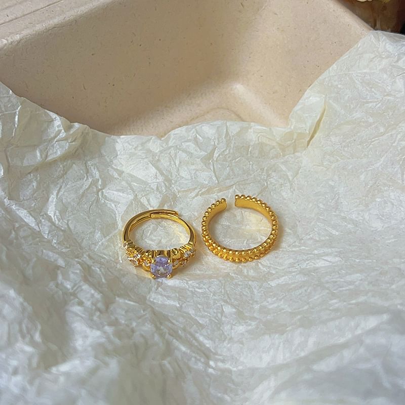 Rhinestone Brushed Alloy / Open Set Ring