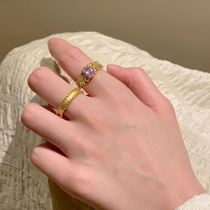 Rhinestone Brushed Alloy / Open Set Ring