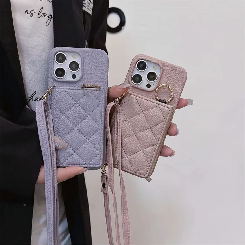 Card Holder Phone Faux Leather with Lanyard Case