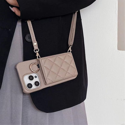 Card Holder Phone Faux Leather with Lanyard Case