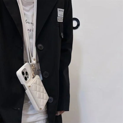 Card Holder Phone Faux Leather with Lanyard Case