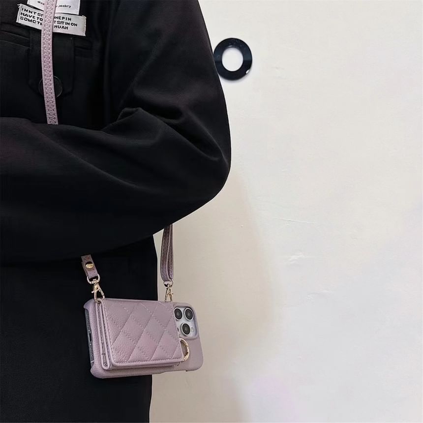 Card Holder Phone Faux Leather with Lanyard Case