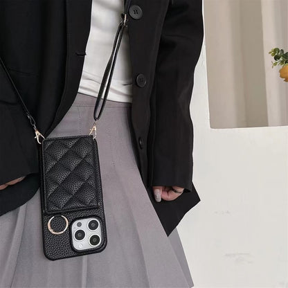 Card Holder Phone Faux Leather with Lanyard Case