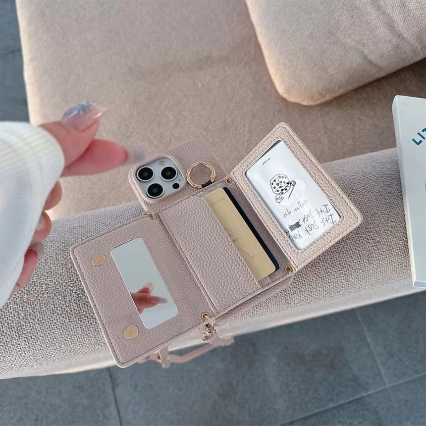 Card Holder Phone Faux Leather with Lanyard Case