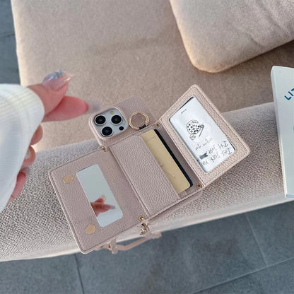 Card Holder Phone Faux Leather with Lanyard Case