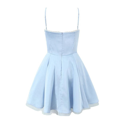 Sweetheart Neckline Lace Trim Layered A-Line Mini Dress