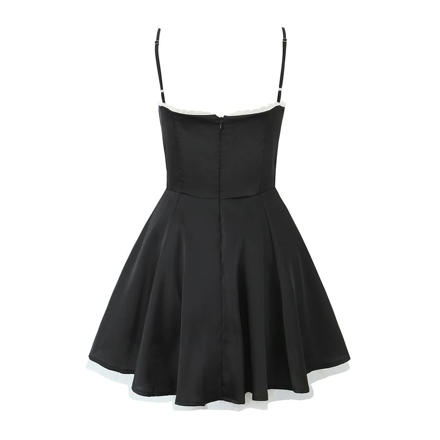 Sweetheart Neckline Lace Trim Layered A-Line Mini Dress