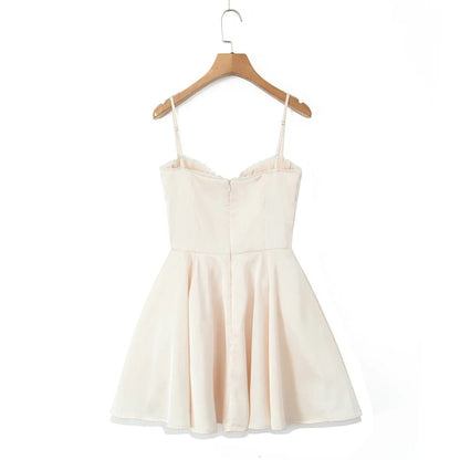 Sweetheart Neckline Lace Trim Layered A-Line Mini Dress