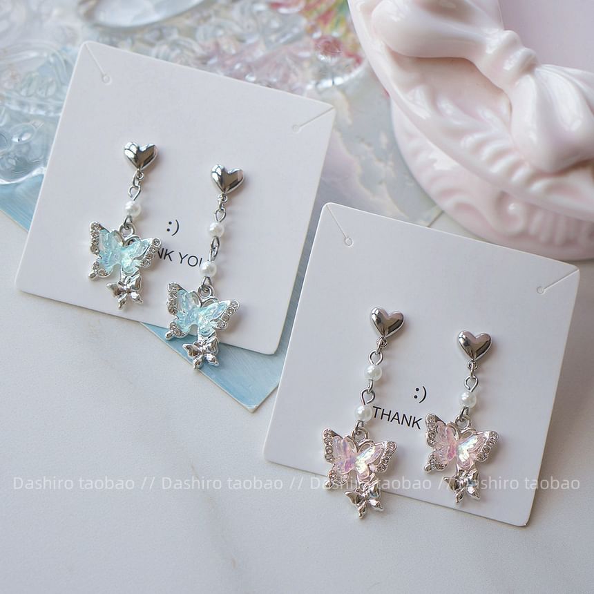 On Rhinestone / Butterfly Drop Earring Clip