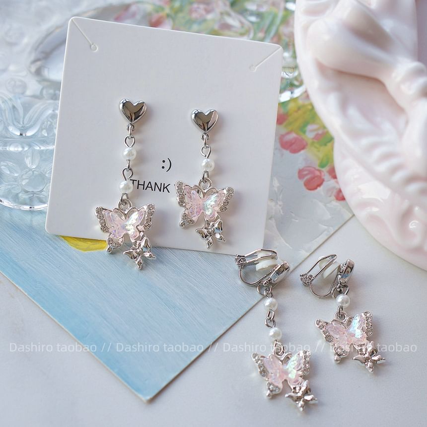 On Rhinestone / Butterfly Drop Earring Clip