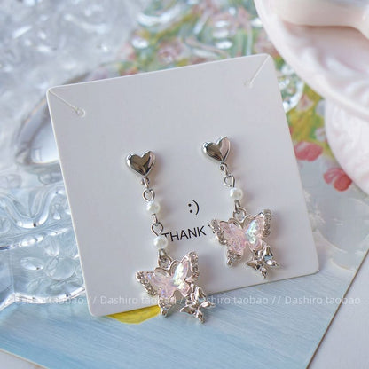 On Rhinestone / Butterfly Drop Earring Clip
