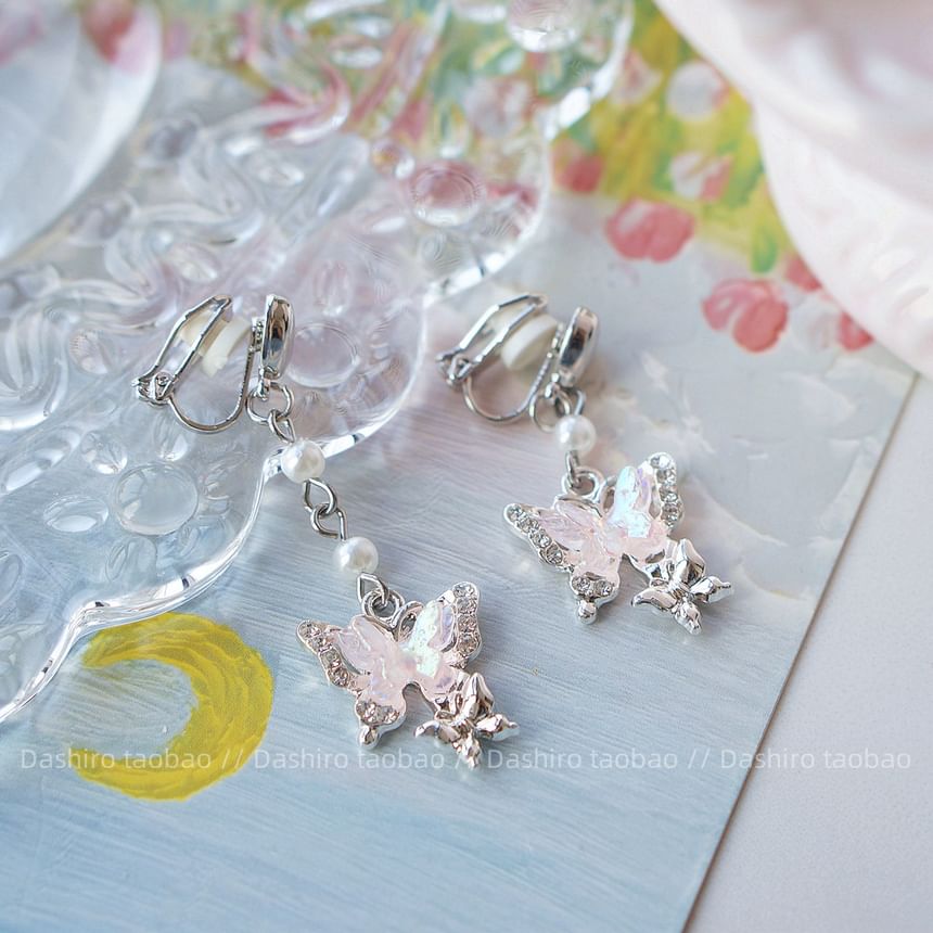 On Rhinestone / Butterfly Drop Earring Clip