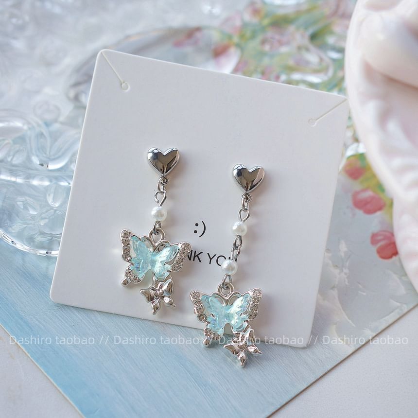 On Rhinestone / Butterfly Drop Earring Clip
