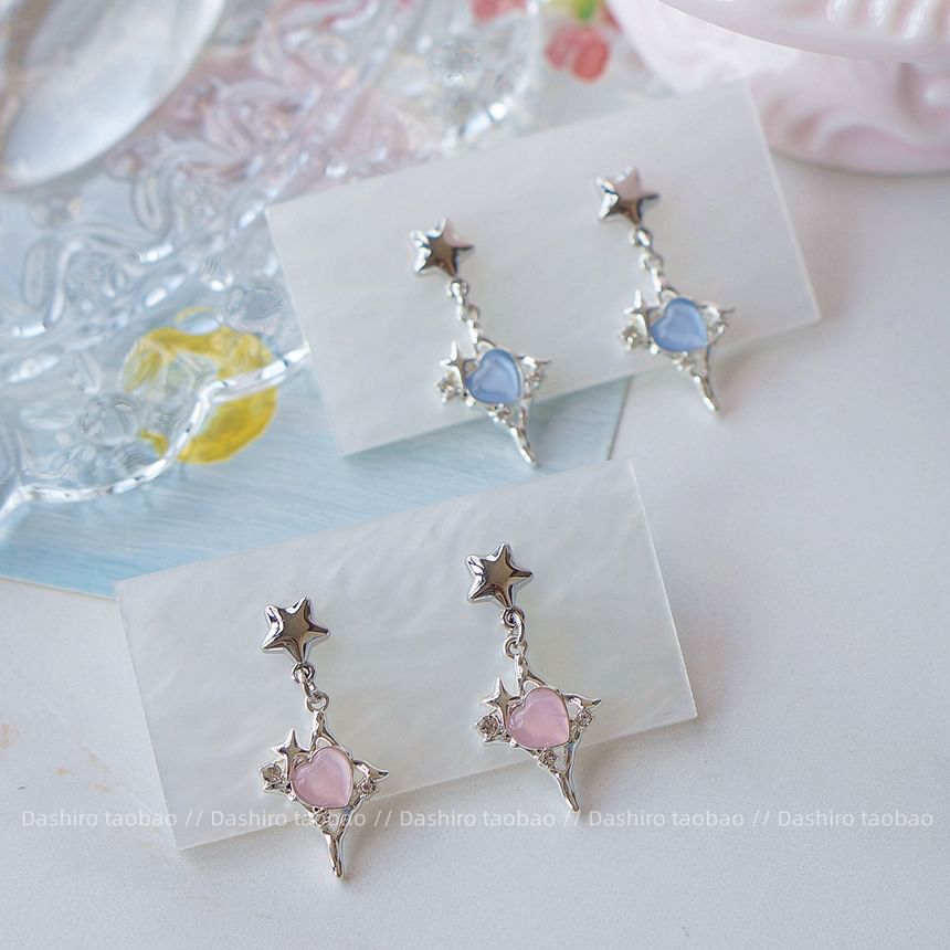 Star On Heart / Earring Drop Rhinestone Clip