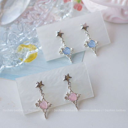 Star On Heart / Earring Drop Rhinestone Clip