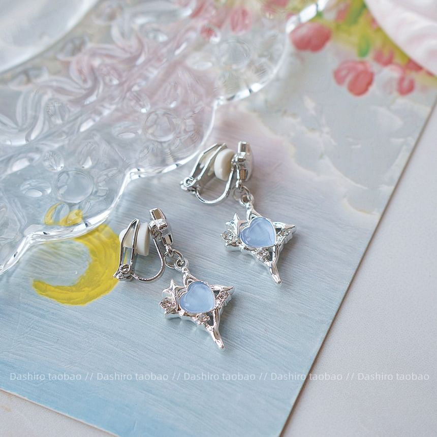 Star On Heart / Earring Drop Rhinestone Clip