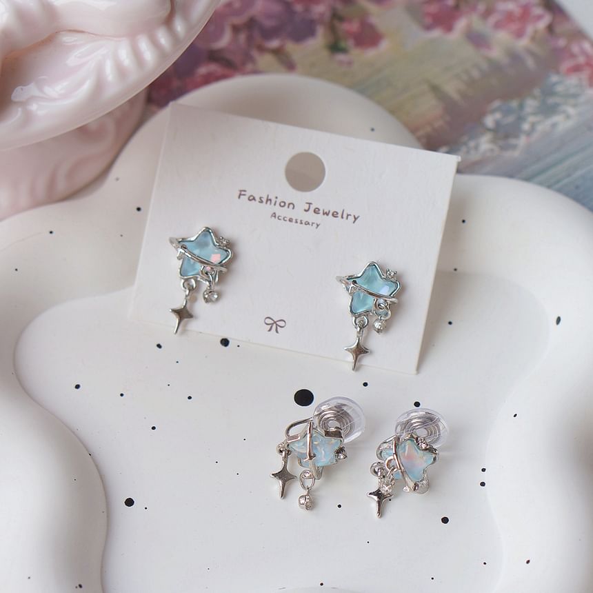 Drop / Star Earring Rhinestone On Clip