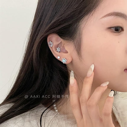 Earring Rhinestone Snowflake Stud