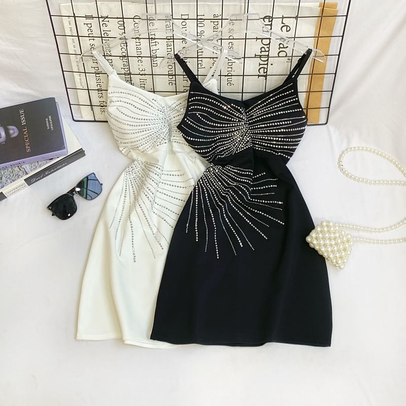 Rhinestone A-Line Mini Dress