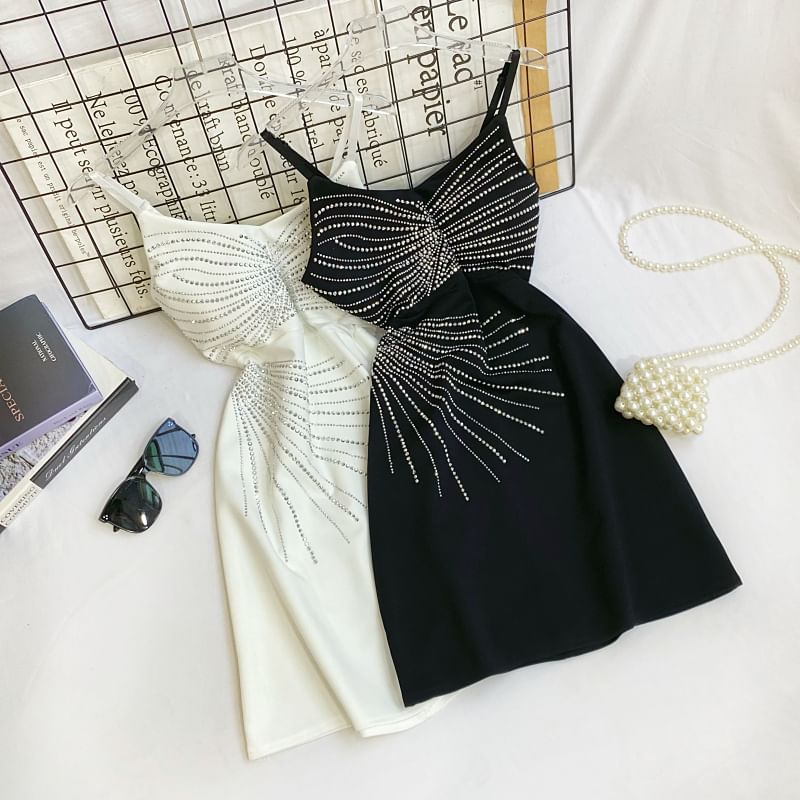 Rhinestone A-Line Mini Dress