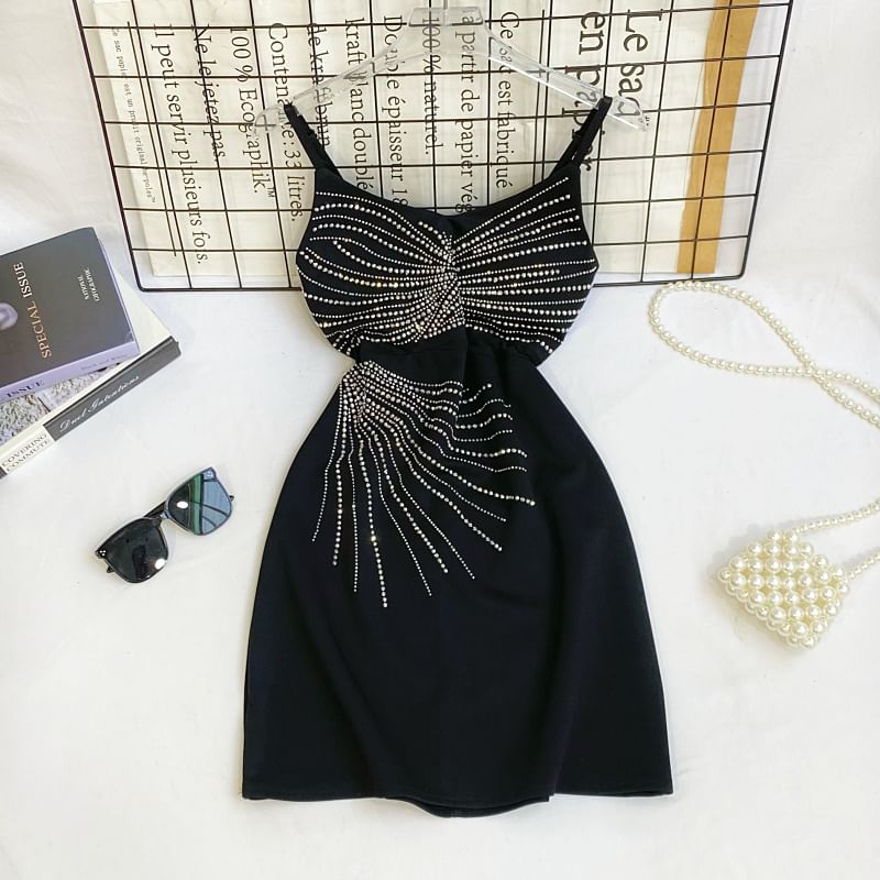 Rhinestone A-Line Mini Dress