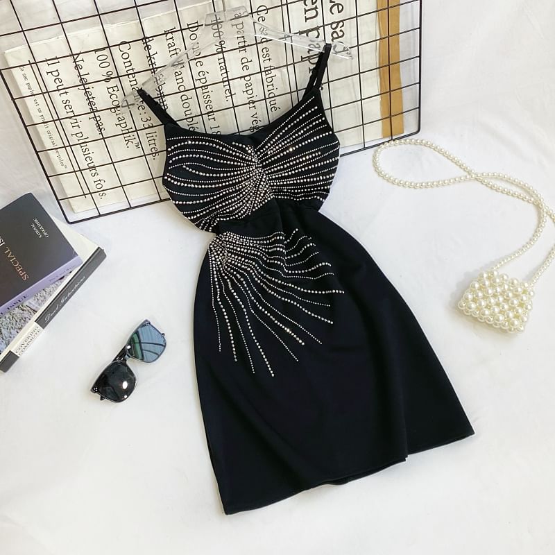 Rhinestone A-Line Mini Dress