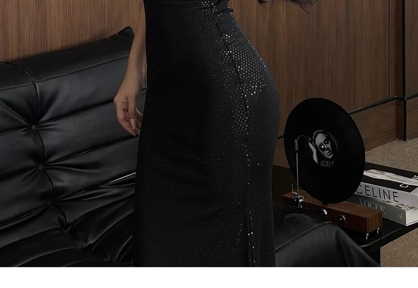Sequin Mermaid Maxi Dress with Spaghetti Straps