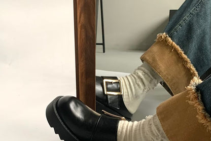 Platform Plain Buckled Faux Leather Mules
