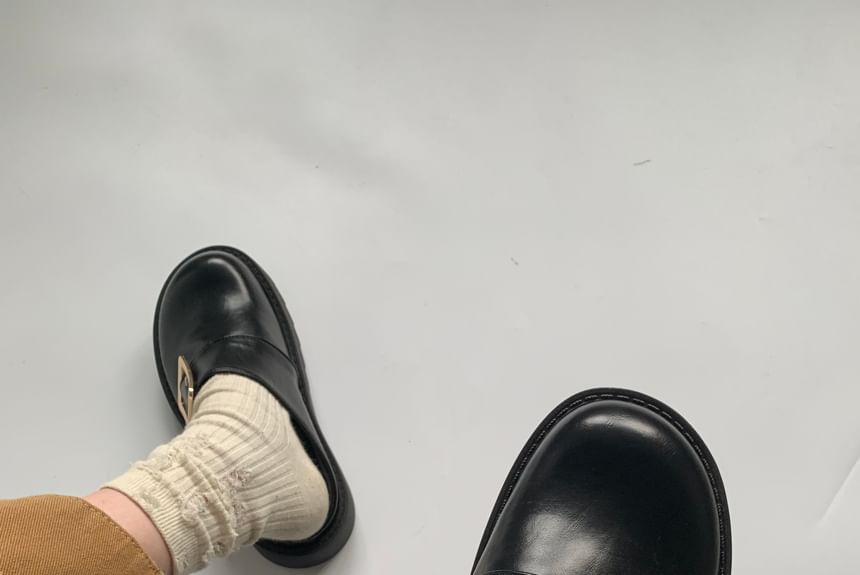 Platform Plain Buckled Faux Leather Mules
