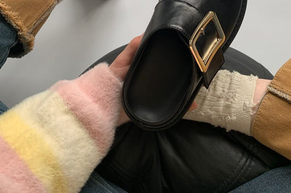 Platform Plain Buckled Faux Leather Mules