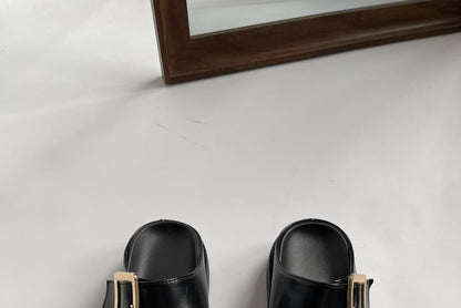 Platform Plain Buckled Faux Leather Mules
