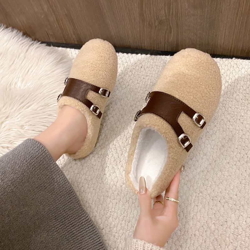Buckled Fleece Mules