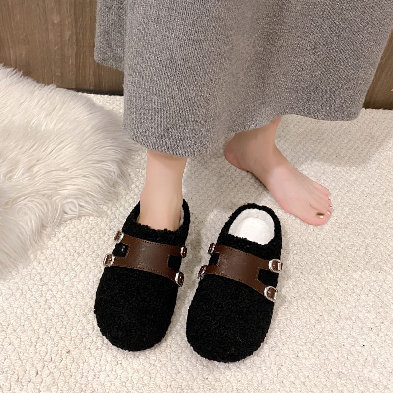 Buckled Fleece Mules