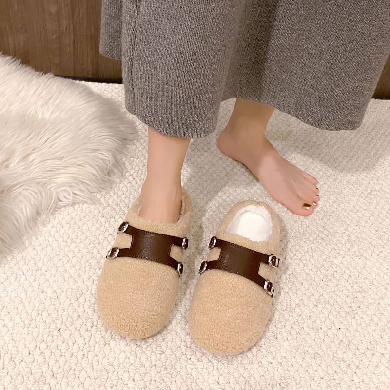 Buckled Fleece Mules