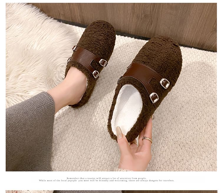 Buckled Fleece Mules