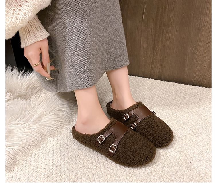 Buckled Fleece Mules