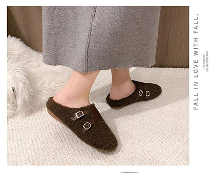 Buckled Fleece Mules
