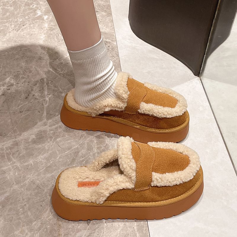 Platform Fleece-Lined Loafer Mules
