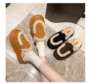 Platform Fleece-Lined Loafer Mules