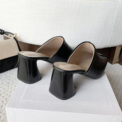 Chunky Heel Square Toe Plain Faux Leather Mules