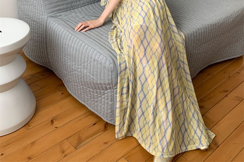 Argyle Ruffle Trim A-Line Sundress Maxi
