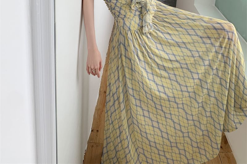 Argyle Ruffle Trim A-Line Sundress Maxi