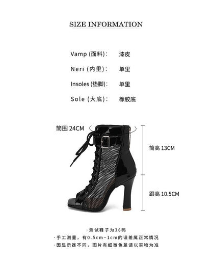 Panel Mesh Buckled Lace Up High Heel Sandal Boots