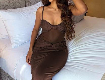 Mesh Panel Knot Bodycon Maxi Dress