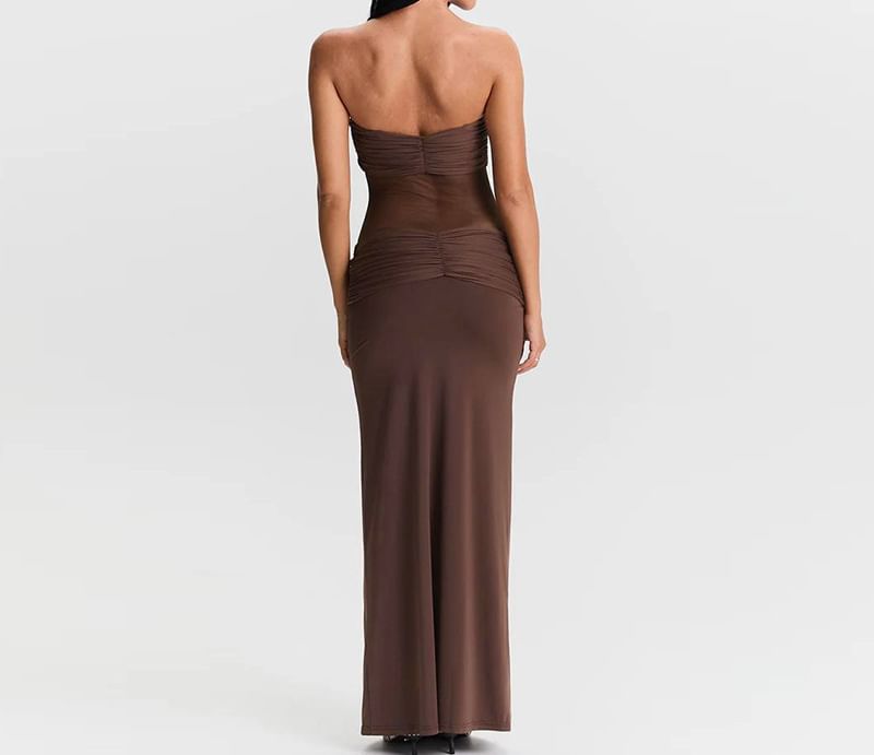 Mesh Panel Knot Bodycon Maxi Dress