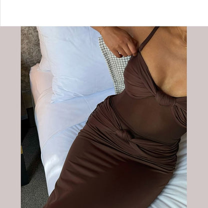 Mesh Panel Knot Bodycon Maxi Dress